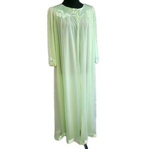 Vintage 60s Robe L Pistachio Green Gossard Artemis Flowy Chiffon Peignoir Pastel